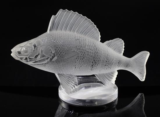 Perche Poisson/Perch. A glass mascot by René Lalique, introduced on 20/4/1929, No.1158 Height 10cm.